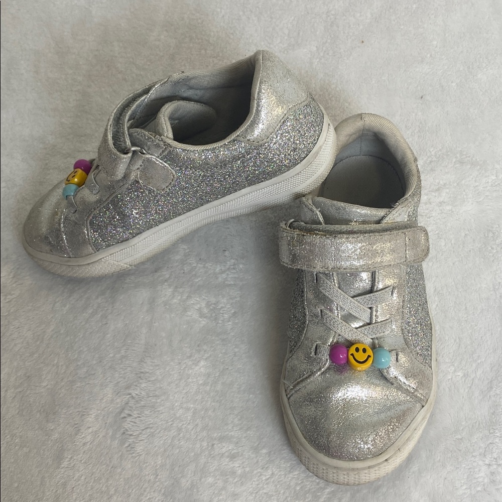 The Children's Place Silver Glitter Velcro Sneakers with Smile Bead Accents